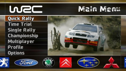 WRC: World Rally Championship title screen for PSP